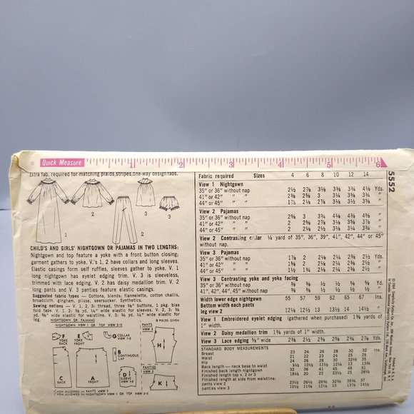 Vintage Sewing PATTERN Simplicity 5552, Girls 1964 Nightgown or Pajamas in Two - Picture 2 of 2